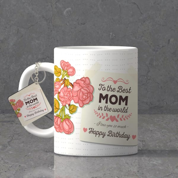 Best Mom Personalized Birthday Keychain & Mug Combo