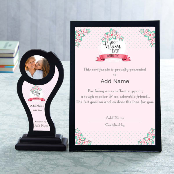 Best Mom Personalized Certificate Trophy Set Gift Send Home And Best Mom Personalized Certificate Trophy Set