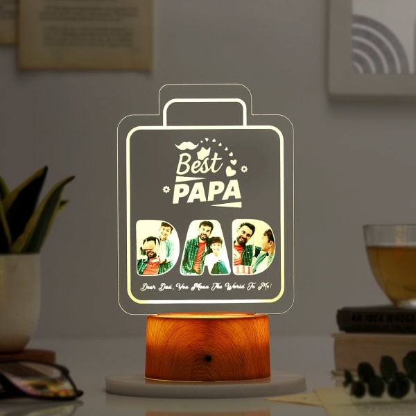 Best Papa - Personalized Wooden Finish Base LED Lamp