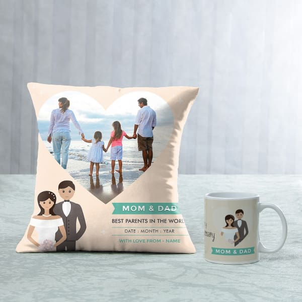 Best Parents Personalized Anniversary Cushion & Mug