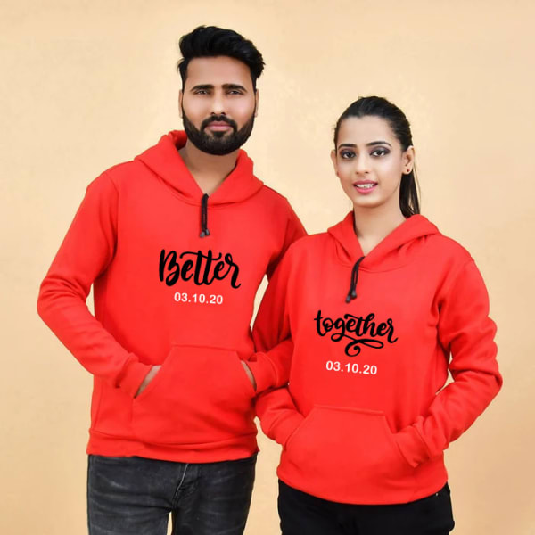 Better Together Personalized Fleece Hoodies For Couple - Red
