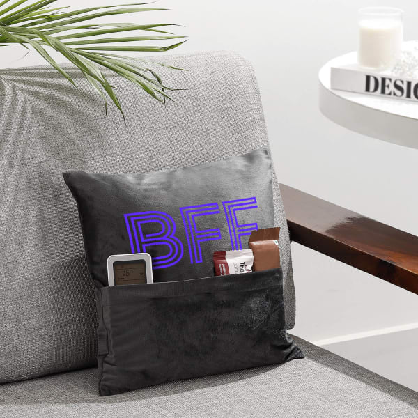 BFF - Velvet Pocket Cushion - Personalized - Grey