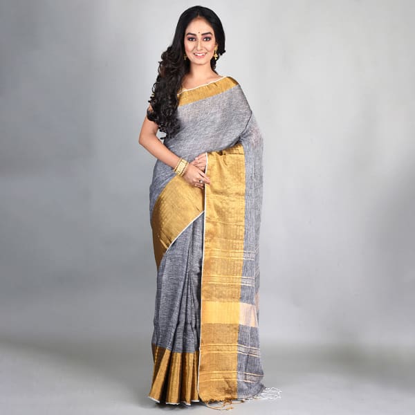 Bhagalpuri Handloom Linen Saree - Grey