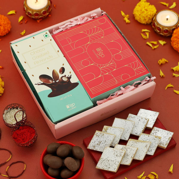 Bhai Dooj Tilak Thali With Kaju Katli And Chocolates