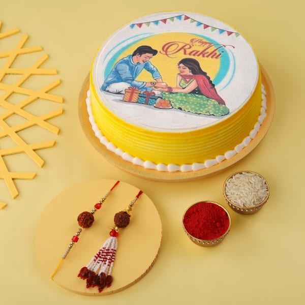 Bhaiya Bhabhi Rakhi with cute print cake