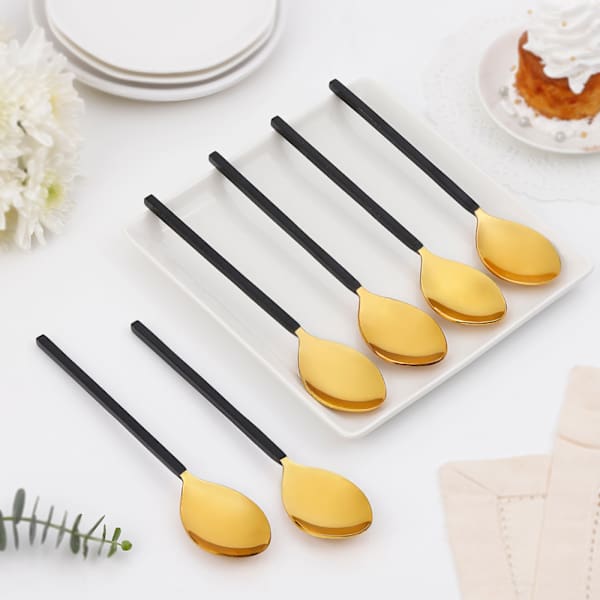Big Black And Gold Spoon - Set Of 6