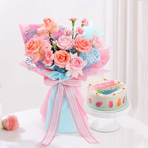 Birthday Bliss Treats And Blooms Combo
