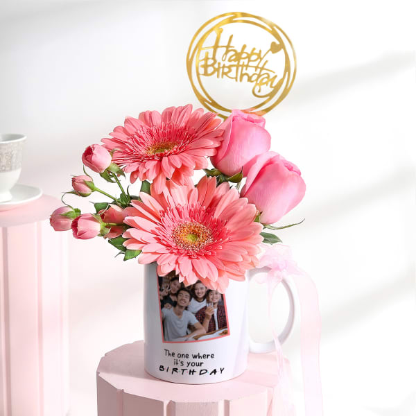 Birthday Blooms Personalized Mug Arrangement