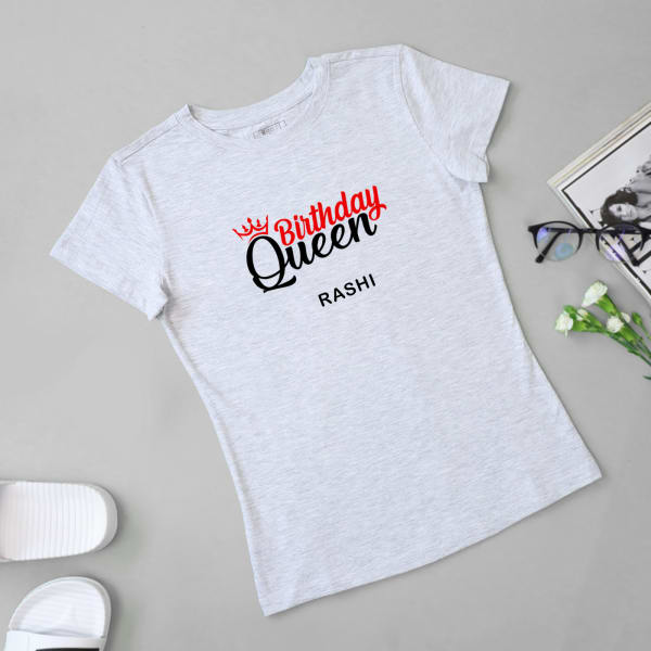 Birthday Queen Personalized Cotton T-Shirt - Ecru