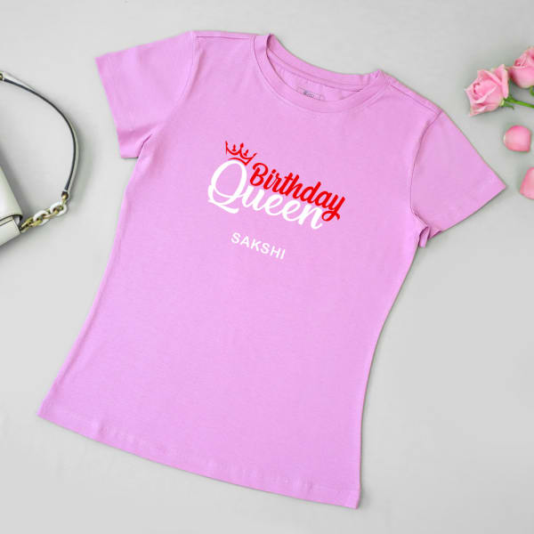 Birthday Queen Personalized Cotton T-Shirt - Lilac