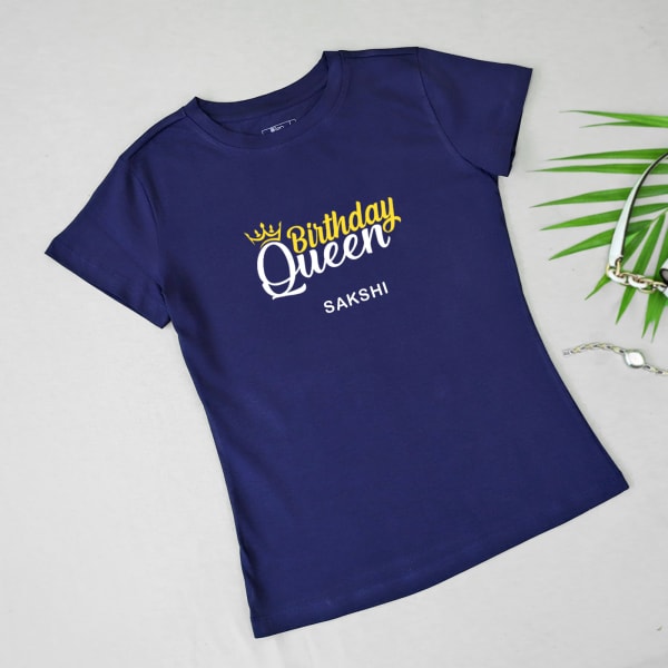 Birthday Queen Personalized Cotton T-Shirt - Navy