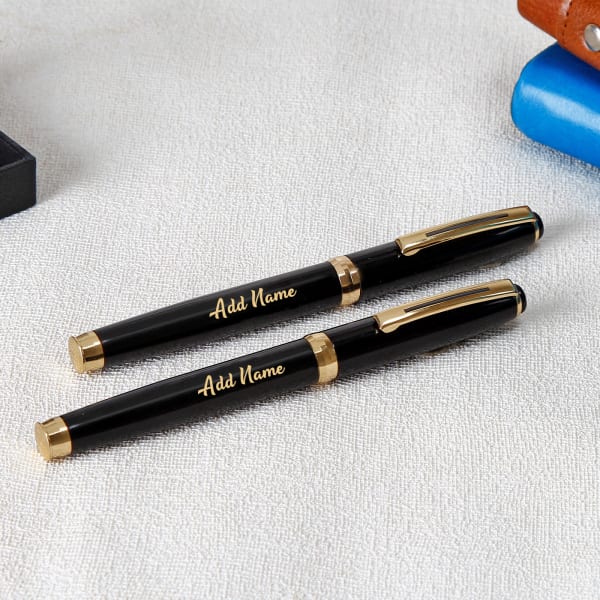 Black And Gold Personalized Rollerball Pens (Set of 2)