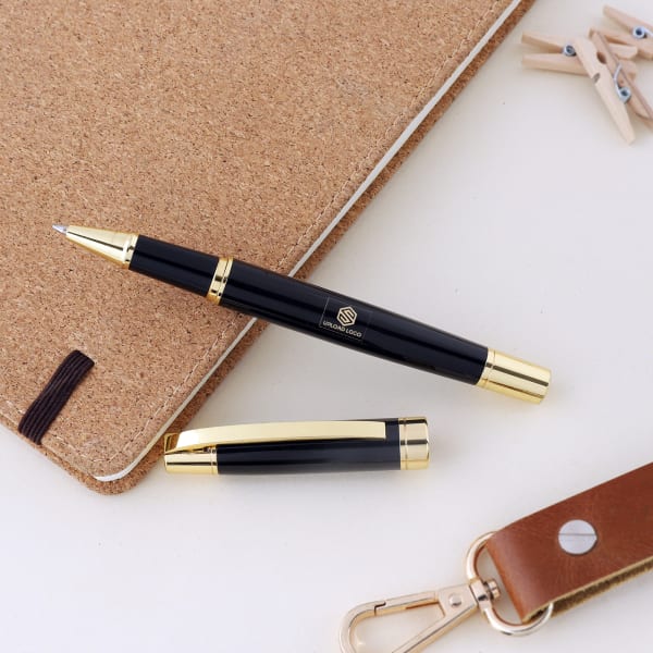 Black And Golden Metal Roller Pen -Customized With Logo