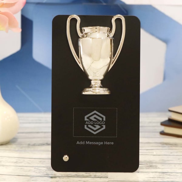 Black And Silver Metal Table Trophy - Customize With Logo And Message