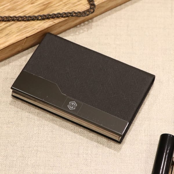 Black Faux Leather Card Holder - Customized with Logo