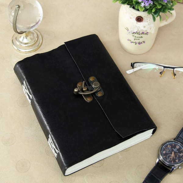 Black Leather Handmade Notebook with Lock Closure Gift/Send Home and