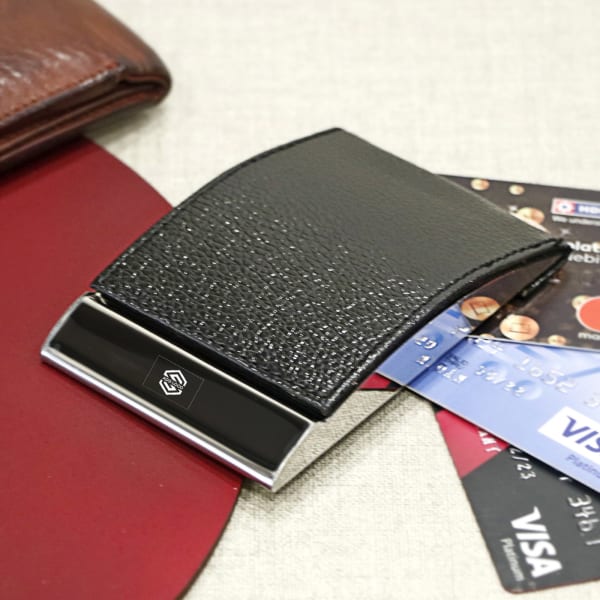 Black Leatherette Card Holder - Customized with Logo