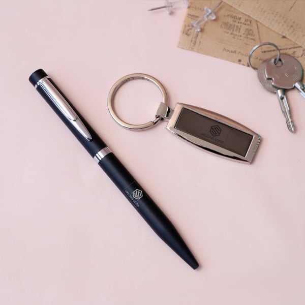 Black Metal Ball pen with blue refill and stainless steel rectangular