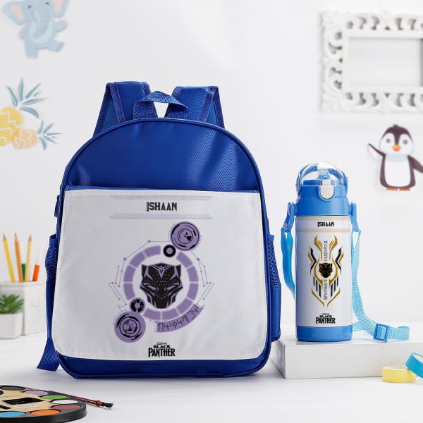 Black Panther - Themed Bag And Bottle Combo - Personalized -  Blue