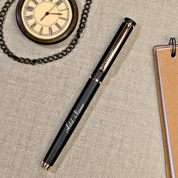 Black Roller Ball Pen - Customized with Name