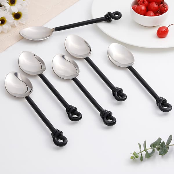 Black Stainless Steel Spoon - Big - Set Of 6