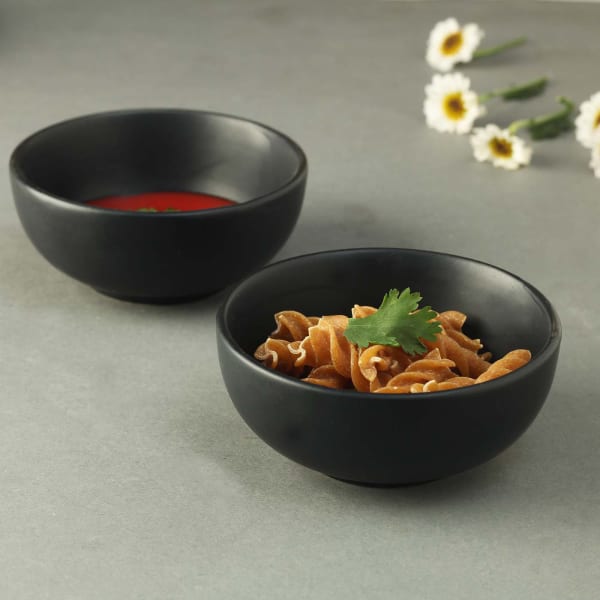 Black Stoneware Bowls - Set of 2