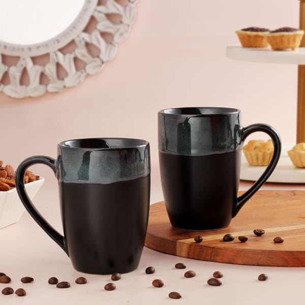 Black Stoneware Set of 2 Mugs
