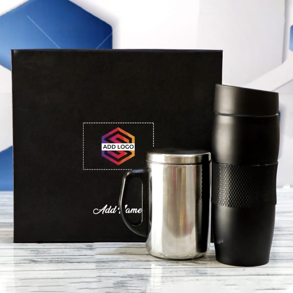 Black Tumbler With Coffee Mug - Customize With Logo And Name