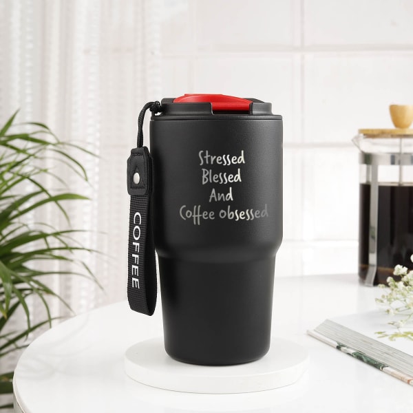 Blessed And Coffee-Obsessed Personalized Black Sipper