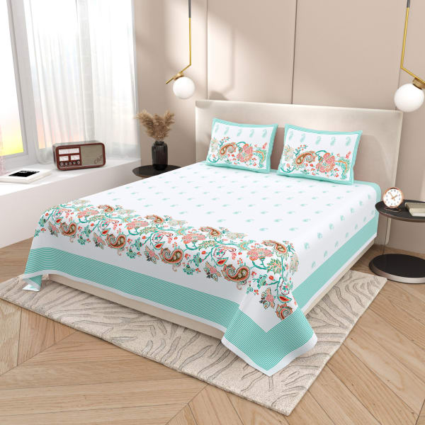 Blissful Aqua Fusion King Bedsheet Set