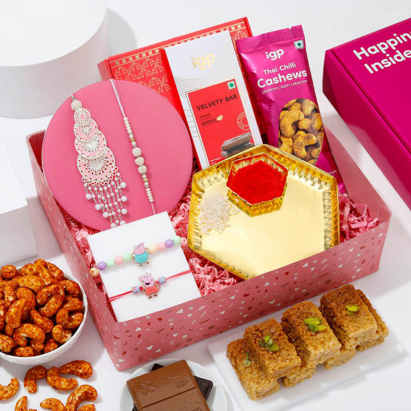 Blissful Treats Bhaiya Bhabhi And Kids Peppa Pig Rakhi Hamper