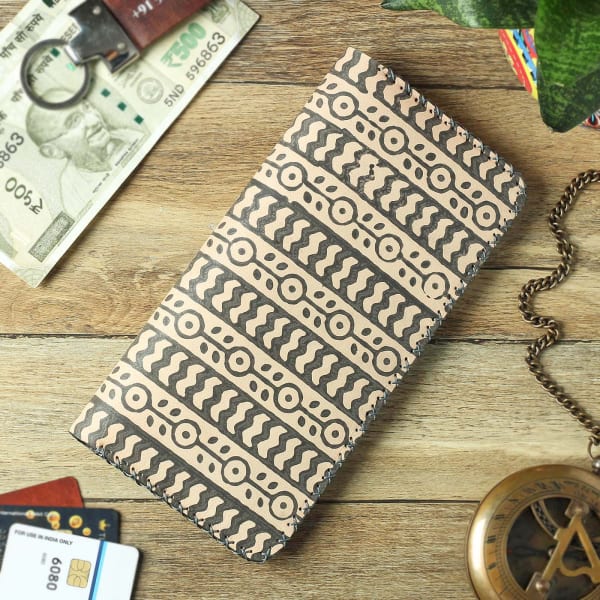 Block Printed  Long Leather Wallet for Women