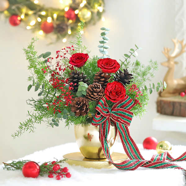 Blooming Christmas in Rose Gold Vase