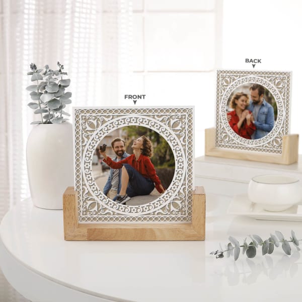 Blossoming Love Personalized Acrylic Frame With Wooden Base