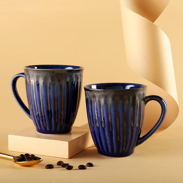 Blue And Brown Dual Dipped Ceramic Mugs (Set of 2)