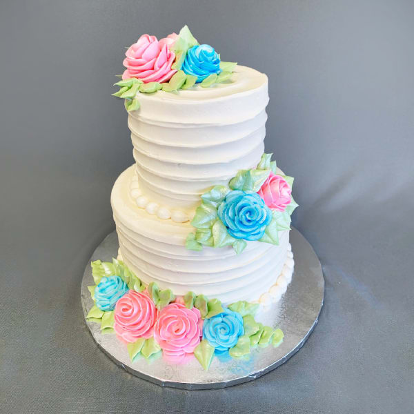 Blue and Pink Roses with Pearls Fondant Wedding Cake (5 Kg)