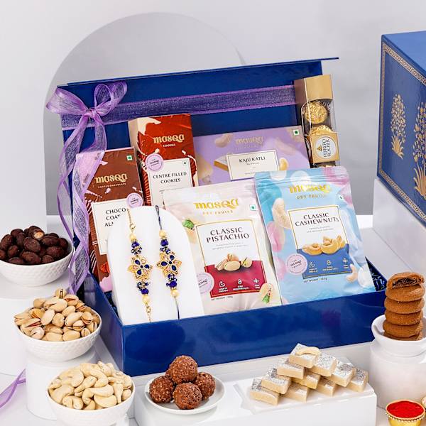 Blue Meenakari Bhaiya Bhabhi Rakhi Hamper