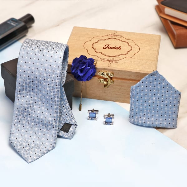 Blue Necktie Set in Personalized Gift Box