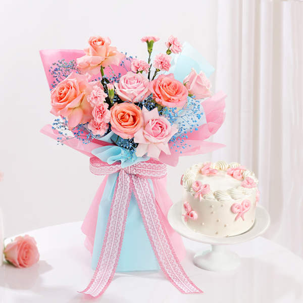 Blush Blooms And Bow Cake Duo