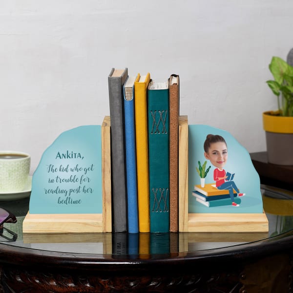 Bookworm Gal Personalized Wooden Bookends