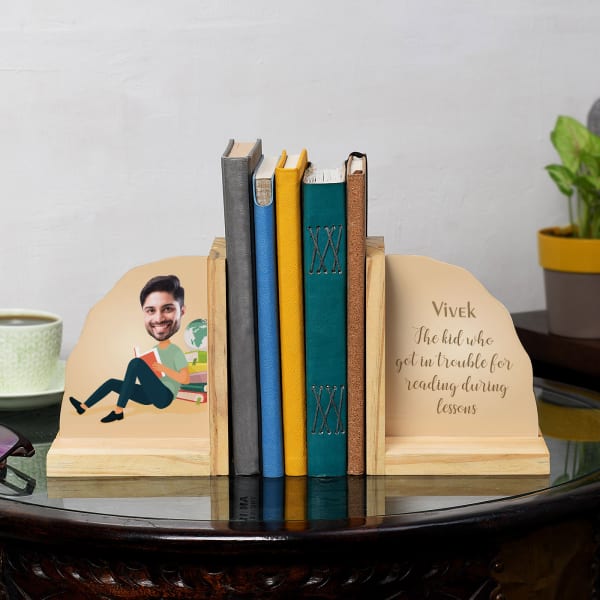 Bookworm Guy Personalized Wooden Bookends