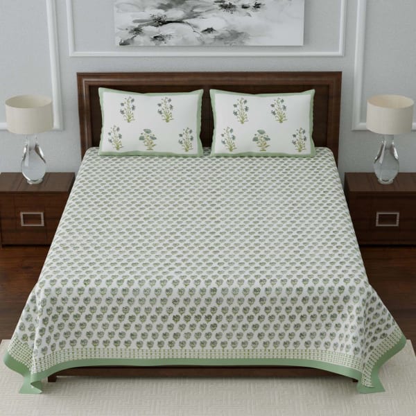 Booti Printed Designer Double Bedsheet with Pillow Covers