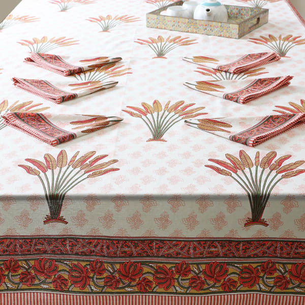 Botanical Printed Table Cover with 6 Napkins