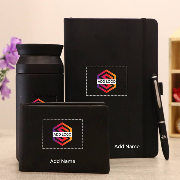 Bottle Diary & Wallet Corporate Gift Set - Customized with Logo & Name