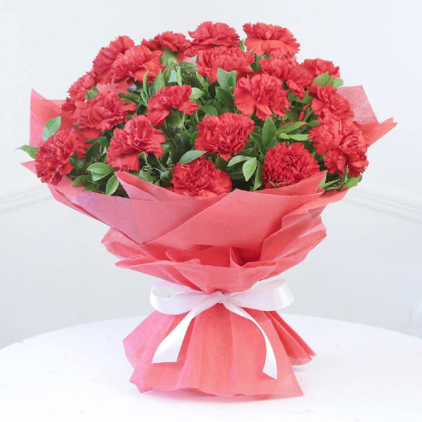 Order Bouquet of 20 Beautiful Red Carnations Online at Best Price, Free