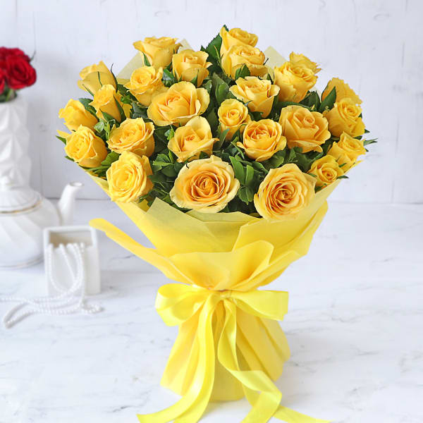 Bouquet of 25 Yellow Roses with Cadbury Celebrations: Gift/Send Rakhi ...