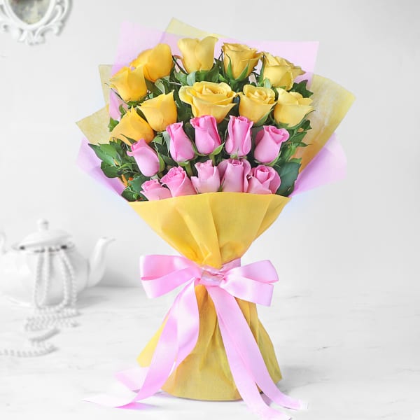 Bouquet of Yellow and Pink Roses
