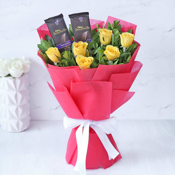 Bouquet of Yellow Roses with 2 Cadbury Bournville