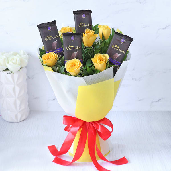 Bouquet of Yellow Roses with 4 Cadbury Bournville