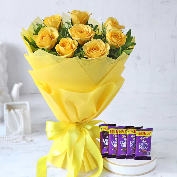 Bouquet of Yellow Roses with Cadbury Chocolates
